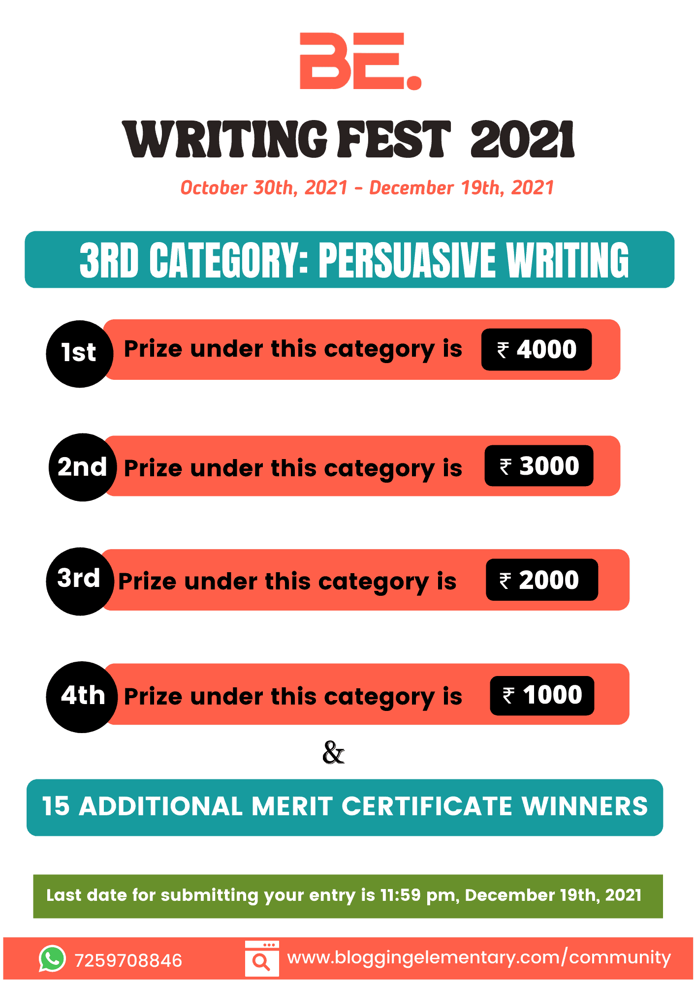 BE. Writing Fest Category Persuasive Writing
